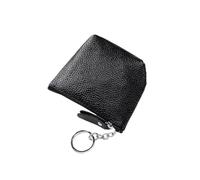 Cmis Kbei Monedero portátil de piel auténtica, vintage, para llaves, monedas, auriculares, para mujeres y hombres, mini cartera, Black, Talla única