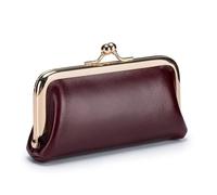 Cmis Kbei Monedero retro de cuero genuino para mujer, bolso de lápiz labial, mini bolsa de clip, pequeña y exquisita bolsa de almacenamiento de monedas para niñas, rojo vino, 1 pieza