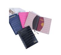 Cmis Kbei Personalizado Letras en relieve cocodrilo cuero pasaporte titular cubierta hombres negocios viaje pasaporte cartera, color carne, talla única