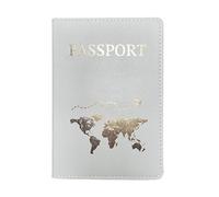 Cmis Kbei The World Map - Funda para pasaporte con estampado en caliente, diseño de avión simple para mujeres y hombres, funda de viaje para pasaporte, regalo de boda, Negro/blanco, Talla única