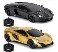 CMJ RC Cars 1:24 Pack Doble: McLaren 765LT Oro y Lamborghini Aventador Negro - Set de Carreras definitivo para niños y Adultos