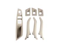 CMJAHU Manijas de puerta de cuero for interior de coche, for BMW Serie 5 F10 F11 51417225866, lado izquierdo y derecho, juego completo de 7 piezas(LHD Oyster)