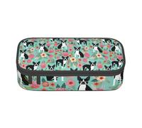 CMJSGG Boston Terrier con Flores, Estuche para lápices, Estuche para lápices Estuche para lápices de Gran Capacidad Estuche para cosméticos
