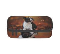 CMJSGG Boston Terrier Otoño Bokeh Perros Perros En El Bosque, Estuche para lápices, Estuche para lápices Estuche para lápices de Gran Capacidad Estuche para cosméticos