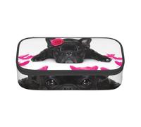 CMJSGG Bulldog Francés con Rosa, Estuche para lápices, Estuche para lápices Estuche para lápices de Gran Capacidad Estuche para cosméticos