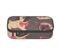 CMJSGG Cachorro Pug de Dibujos Animados con Gafas y Pajarita, Estuche para lápices, Estuche para lápices Estuche para lápices de Gran Capacidad Estuche para cosméticos