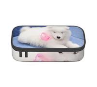 CMJSGG Cachorro Samoyedo Cachorro De Perros Blancos con Lazo Peludo, Estuche para lápices, Estuche para lápices Estuche para lápices de Gran Capacidad Estuche para cosméticos