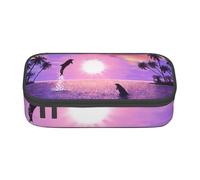 CMJSGG Delfines al Atardecer, Estuche para lápices, Estuche para lápices Estuche para lápices de Gran Capacidad Estuche para cosméticos