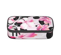 CMJSGG Flores De Hibisco Tropical con Hojas Negras, Estuche para lápices, Estuche para lápices Estuche para lápices de Gran Capacidad Estuche para cosméticos
