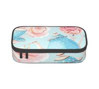 CMJSGG Flores Rosas Tazas De Tetera Vintage, Estuche para lápices, Estuche para lápices Estuche para lápices de Gran Capacidad Estuche para cosméticos