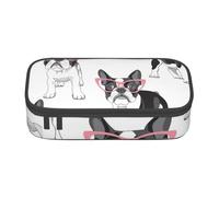 CMJSGG Frenchie Negro Bulldog Francés Dibujos Animados Gafas Rosas Perro Blanco, Estuche para lápices, Estuche para lápices Estuche para lápices de Gran Capacidad Estuche para cosméticos