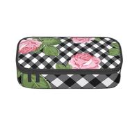 CMJSGG Imprimir Rosas sobre Cuadros Blancos Y Negros, Estuche para lápices, Estuche para lápices Estuche para lápices de Gran Capacidad Estuche para cosméticos