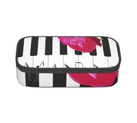 CMJSGG Música de Piano Abstracta y Flores de Rosas Rojas, Estuche para lápices, Estuche para lápices Estuche para lápices de Gran Capacidad Estuche para cosméticos