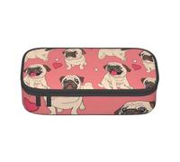 CMJSGG Perro Pug Corazón de San Valentín, Estuche para lápices, Estuche para lápices Estuche para lápices de Gran Capacidad Estuche para cosméticos
