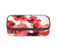 CMJSGG Pintura A La Acuarela Amapola Roja Floral, Estuche para lápices, Estuche para lápices Estuche para lápices de Gran Capacidad Estuche para cosméticos