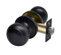 CML Hardware Perilla de puerta de paso negro mate con placa de cierre extraíble, cerradura interior para pasillo armario, sin bloqueo, mango de bola redonda sin llave