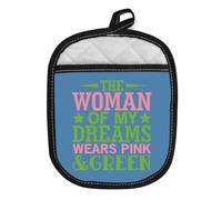 CMNIM Soporte para ollas de hermandad de hermanas con bolsillos, regalos de hermandad de parafernalia que la mujer de mis sueños usa guante de horno rosa y verde (2647 The...Green P)