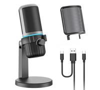CMOCIIY Micrófono de condensador USB para juegos, micrófono de PC para transmisión, podcasts, grabación, micrófono de computadora de escritorio con botón de silencio e indicador LED, control de