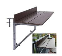 CMOLVUR Mesa de bar de balcón de altura ajustable para barandillas, ahorro de espacio, escritorio plegable lateral para servir al aire libre, color marrón, 60 x 37 cm, espacios pequeños perfectos