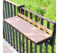 CMOLVUR Mesa de bar plegable para balcón para barandillas, cubierta ajustable para montar en la pared, resistente a la intemperie, lado del patio, 80-120 cm, color marrón, perfecta para jardín y