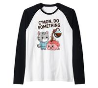 Cmon Do Something Café Cerebro Gato Oficina Camiseta Manga Raglan