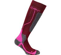CMP - Calcetines de esquí de lana para niños, Burdeos-Rosa Fluo, 28/30