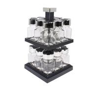 CMP KB5755 Carrusel de especias Dispensador giratorio cuadrado 16 botes 2 niveles Negro y transparente Plástico y vidrio Tapas doble solapa H29 x 16 x 16cm