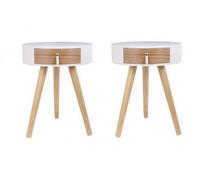 CMP Paris Nora - Mesitas de noche redondas de madera con cajón (34,5 x 47 cm), color blanco