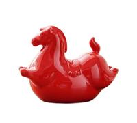 CMQTHINGS Decoración de Estatuas Figura de Caballo Gordo cerámica Coleccionable, Escultura jardín Animales Feliz, Arte Hecho a Mano Pintado Figuras Decorativas(Red B)