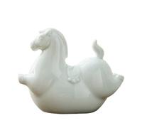 CMQTHINGS Decoración de Estatuas Figura de Caballo Gordo cerámica Coleccionable, Escultura jardín Animales Feliz, Arte Hecho a Mano Pintado Figuras Decorativas(White)