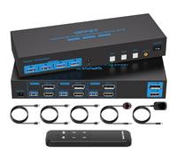 CMSTEDCD 4K60Hz HDMI+Displayport KVM Switch 3 PC 2 Monitores USB 3.0 Conmutador KVM con 4 Port USB Para Tres Computer Comparte Dual Monitor y Cuatro Periféricos Soporte de Modo Extendido & Copy