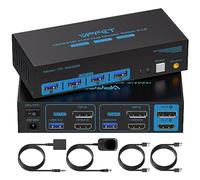 CMSTEDCD Conmutador KVM HDMI+Displayport compatible con 8K @60Hz 4K @120Hz/144Hz USB 3.0 KVM Switches para 2 computadoras comparten 2 monitores y 4 puertos USB DP 1.4 HDMI 2.1 con adaptador CC y 2