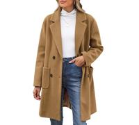 CMTOP Abrigo Mujer Lana Cuello en V Solapa Abrigos Invierno Largo Térmico Chaqueta Otoño Invierno de Lana Chaquetas Recto Doble Faz de Elegantes con Bolsillos(Camel, M)