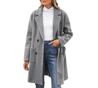 CMTOP Abrigo Mujer Lana Cuello en V Solapa Abrigos Invierno Largo Térmico Chaqueta Otoño Invierno de Lana Chaquetas Recto Doble Faz de Elegantes con Bolsillos(Gris, S)