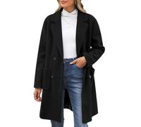 CMTOP Abrigo Mujer Lana Cuello en V Solapa Abrigos Invierno Largo Térmico Chaqueta Otoño Invierno de Lana Chaquetas Recto Doble Faz de Elegantes con Bolsillos(Negro, L)