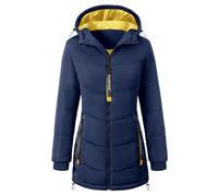 CMTOP Abrigos Mujer Invierno Abrigo Acolchada con Capucha Cálido Chaqueta Invierno Largo Casual Hoodie Parka Cremallera Cazadora Acolchada Prueba de Viento con Bolsillos(Azul oscuro, XL)