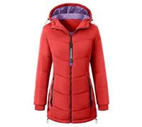 CMTOP Abrigos Mujer Invierno Abrigo Acolchada con Capucha Cálido Chaqueta Invierno Largo Casual Hoodie Parka Cremallera Cazadora Acolchada Prueba de Viento con Bolsillos(Rojo, S)
