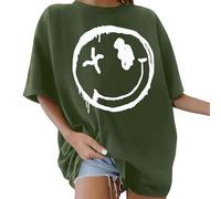 CMTOP Camiseta Mujer Manga Corta Oversize T-Shirt Verano Cuello Redondo Talla Grande Blusas Sólido Camisa Suelto Algodon Casual Camisetas Básica Tops con Estampado(Verde, S)