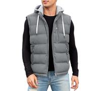 CMTOP Chaleco Hombre con Capucha Repelente al Agua Chalecos, Cálido Invierno Gilet con Cremallera Ligero Térmico Chaqueta Sin Mangas BodyWarmer Vest con Multibolsillos(Gris,S)