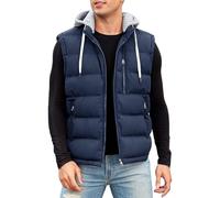 CMTOP Chaleco Hombre con Capucha Repelente al Agua Chalecos, Cálido Invierno Gilet con Cremallera Ligero Térmico Chaqueta Sin Mangas BodyWarmer Vest con Multibolsillos(Azul Marino,S)