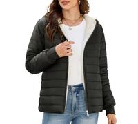 CMTOP Chaqueta Mujer Corta Ligera, Forro Polar Cálido Chaqueta Acolchada, Resistente al Agua y al Viento Parka de Manga Larga Con Capucha y Bolsillos para Invierno Primavera Otoño(Negro,XL)