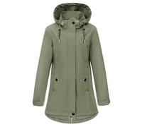 CMTOP Chaqueta Mujer Entretiempo Softshell Impermeable, Chaquetas Mujer Larga Cortavientos con Capucha Desmontable, Parka Abrigo Ligera con Bolsillos para Primavera y Otoño(verde,M)