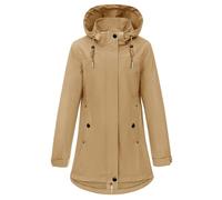 CMTOP Chaqueta Mujer Entretiempo Softshell Impermeable, Chaquetas Mujer Larga Cortavientos con Capucha Desmontable, Parka Abrigo Ligera con Bolsillos para Primavera y Otoño(caqui,M)