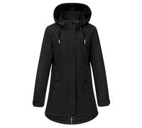 CMTOP Chaqueta Mujer Entretiempo Softshell Impermeable, Chaquetas Mujer Larga Cortavientos con Capucha Desmontable, Parka Abrigo Ligera con Bolsillos para Primavera y Otoño(negro,M)