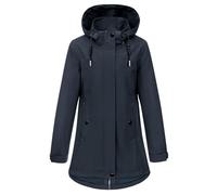 CMTOP Chaqueta Mujer Entretiempo Softshell Impermeable, Chaquetas Mujer Larga Cortavientos con Capucha Desmontable, Parka Abrigo Ligera con Bolsillos para Primavera y Otoño(azul marino,L)