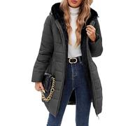 CMTOP Chaqueta Mujer Invierno Cálido Abrigo Acolchado Mujer Forro Polar Chaqueta Cremallera Largo con Capucha Termico Abrigo Casual Elegante Cazadora Hoodie Parka con Bolsillos(Gris oscuro,L)