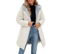 CMTOP Chaqueta Mujer Invierno Cálido Abrigo Acolchado Mujer Forro Polar Chaqueta Cremallera Largo con Capucha Termico Abrigo Casual Elegante Cazadora Hoodie Parka con Bolsillos(Beige,XXL)