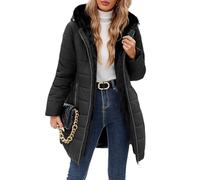CMTOP Chaqueta Mujer Invierno Cálido Abrigo Acolchado Mujer Forro Polar Chaqueta Cremallera Largo con Capucha Termico Abrigo Casual Elegante Cazadora Hoodie Parka con Bolsillos(Negro,XXL)