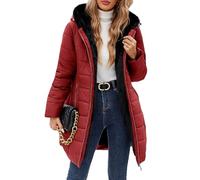 CMTOP Chaqueta Mujer Invierno Cálido Abrigo Acolchado Mujer Forro Polar Chaqueta Cremallera Largo con Capucha Termico Abrigo Casual Elegante Cazadora Hoodie Parka con Bolsillos(Rojo,XL)