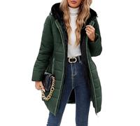 CMTOP Chaqueta Mujer Invierno Cálido Abrigo Acolchado Mujer Forro Polar Chaqueta Cremallera Largo con Capucha Termico Abrigo Casual Elegante Cazadora Hoodie Parka con Bolsillos(Verde militar,L)